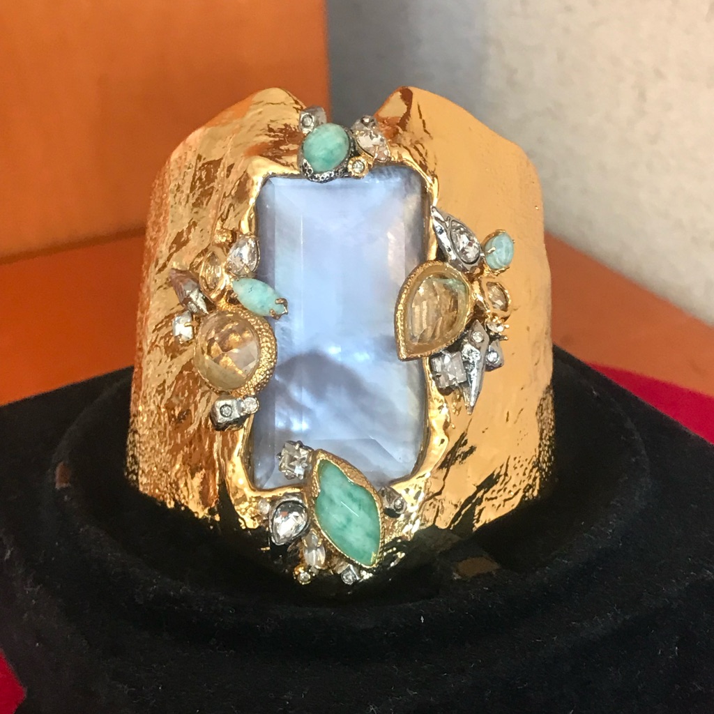 Alexis Bittar Moonlight Cluster Gold & Green Turquoise Cuff Bracelet Nwt